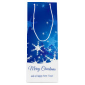 クリスマスの青い冬の雪片 ワインギフトバッグ (正面)