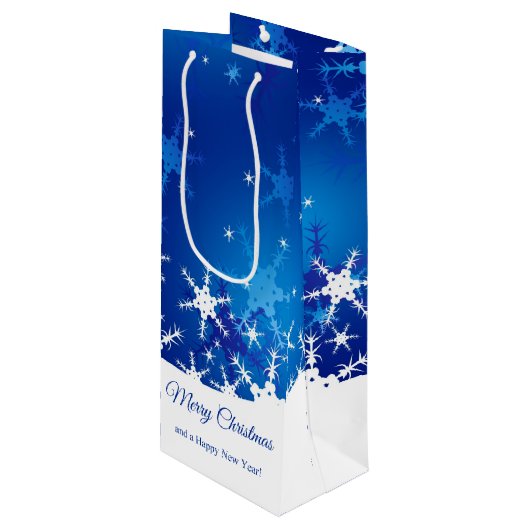 クリスマスの青い冬の雪片 ワインギフトバッグ (正面アングル)