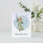クリスマスの青い天使の水彩画 シーズンポストカード (スタンド正面)