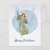 クリスマスの青い天使の水彩画 シーズンポストカード (正面)