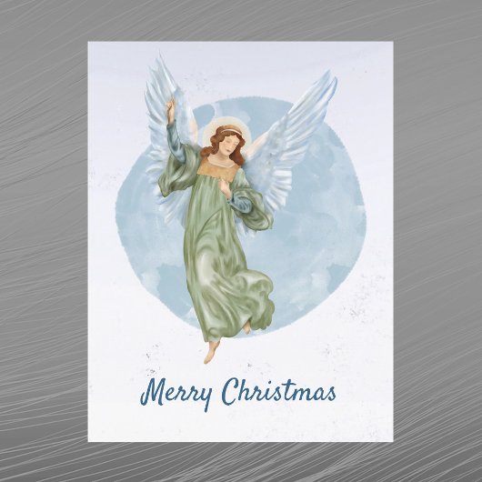 クリスマスの青い天使の水彩画 シーズンポストカード