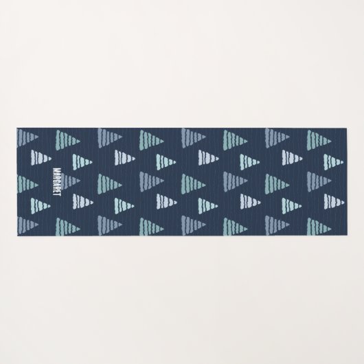 クリスマスの青い木とビーズの文字列パターン ヨガマット (裏面(横))