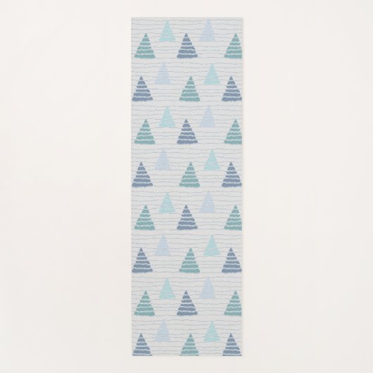 クリスマスの青い木とビーズの文字列パターン ヨガマット (正面)