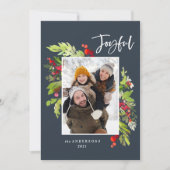 クリスマスの青い植物の伝統的な写真 シーズンカード (正面)
