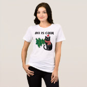 クリスマスの静かな黒猫 笑える トライブレンドＴシャツ (正面全面)