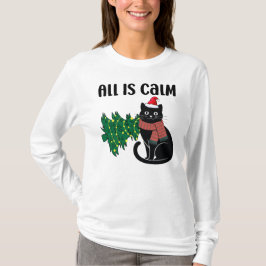 クリスマスの静かな黒猫 笑える Tシャツ