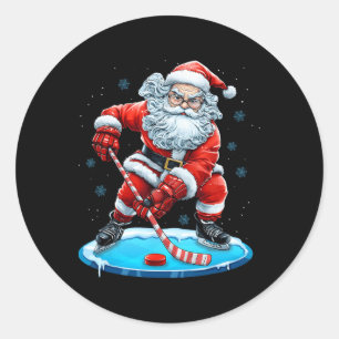 クリスマスの面白いサンタクロース アイスホッケー Xmas スポーツ ラウンドシール