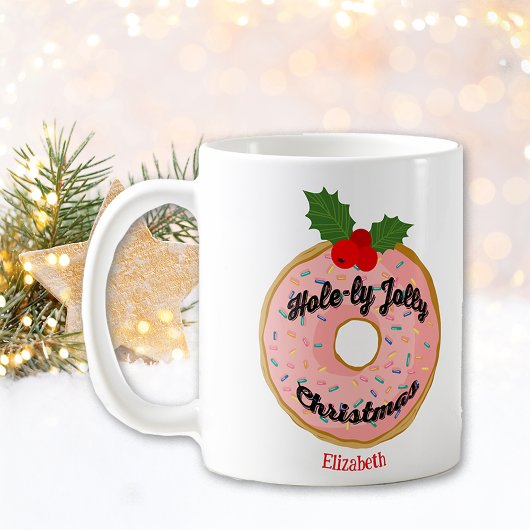 クリスマスの面白いドーナツリース 名前入り コーヒーマグカップ