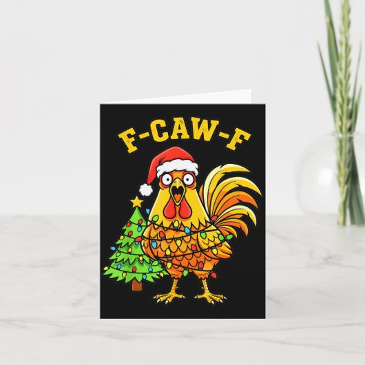 クリスマスの面白いニワトリのライトサンタ帽子F-caw-f カード (正面)