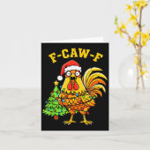 クリスマスの面白いニワトリのライトサンタ帽子F-caw-f カード (黄色い花)