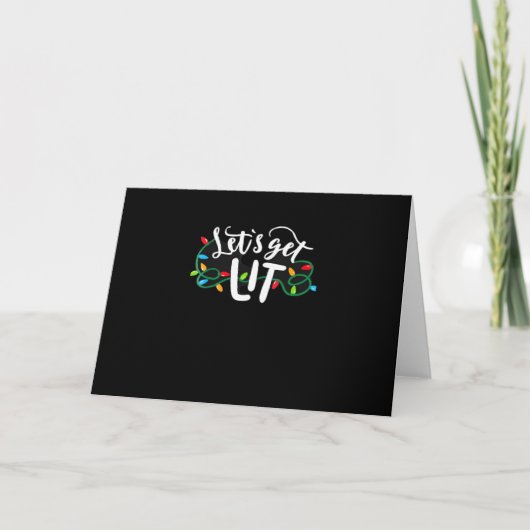 クリスマスの面白いパジャマ Let's Get Lit クリスマス クラシック カード (正面)