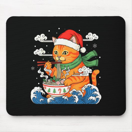 クリスマスの面白いラーメン猫日本語 マウスパッド (正面)