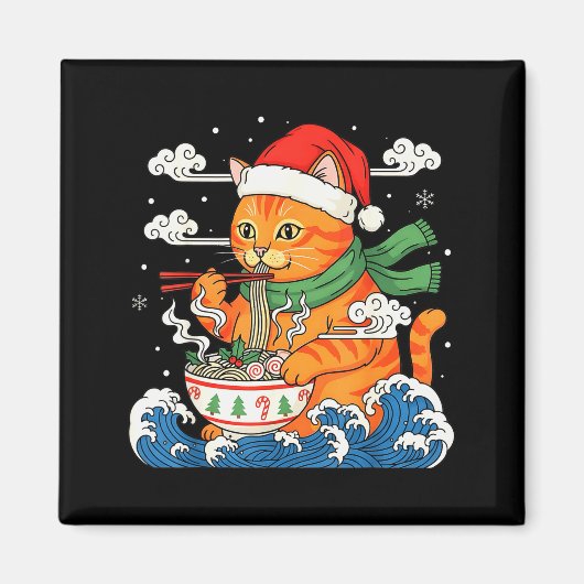 クリスマスの面白いラーメン猫日本語 マグネット (正面)