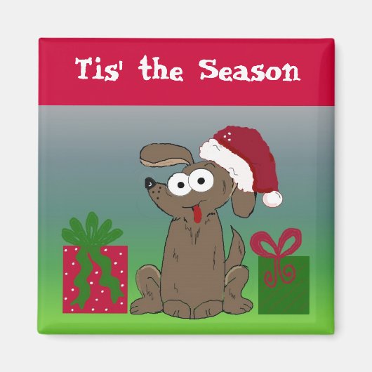 クリスマスの面白い犬 マグネット (正面)