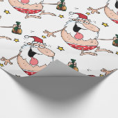 クリスマスの面白い酔っ払いサンタのキャラクター ラッピングペーパー (角)