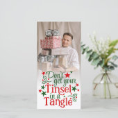 クリスマスの面白グリーン+レッド ティンセル 写真 シーズンカード (スタンド正面)
