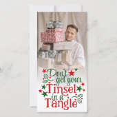 クリスマスの面白グリーン+レッド ティンセル 写真 シーズンカード (正面)