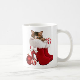 クリスマスの靴の子ネコ コーヒーマグカップ