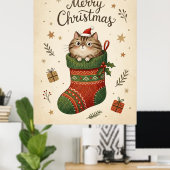 クリスマスの靴下にいる猫 ポスター (ホームオフィス)