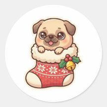 クリスマスの靴下に入ったパグのステッカー