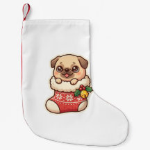 クリスマスの靴下に入った可愛いパグ