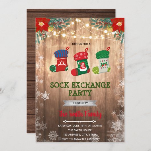 クリスマスの靴下交換会への招待 招待状 (正面/裏面)