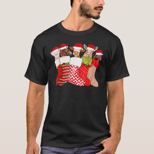 クリスマスの靴下 動物 馬 牛 ヤギ 鶏 豚 Tシャツ (正面)
