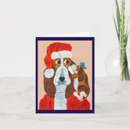 クリスマスの願い事をサンタに伝えるバセット・ハウンドの子犬 招待状