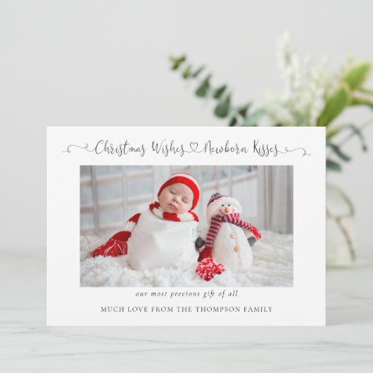 クリスマスの願い事生まれたばかりのキス新生児写真 シーズンカード (スタンド正面)
