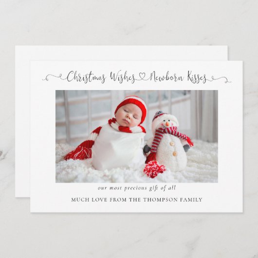 クリスマスの願い事生まれたばかりのキス新生児写真 シーズンカード (正面/裏面)