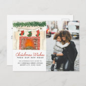 クリスマスの願い暖炉の写真の休日の移動 案内ポストカード (正面/裏面)