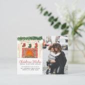 クリスマスの願い暖炉の写真の休日の移動 案内ポストカード (スタンド正面)