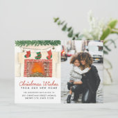 クリスマスの願い暖炉の写真の休日の移動 案内状 (スタンド正面)