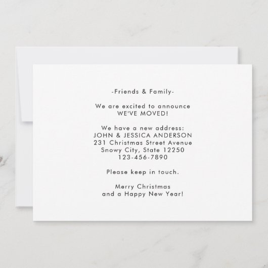 クリスマスの願い暖炉の写真の休日の移動 案内状 (裏面)