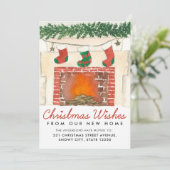 クリスマスの願い暖炉の写真の休日の移動 案内状 (スタンド正面)