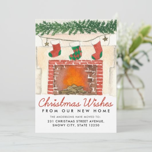 クリスマスの願い暖炉の写真の休日の移動 案内状 (スタンド正面)