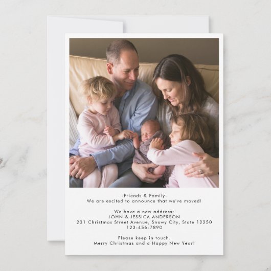 クリスマスの願い暖炉の写真の休日の移動 案内状 (裏面)