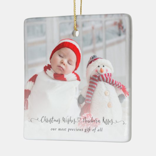 クリスマスの願い生まれたばかりのキスベビー写真の統計情報 セラミックオーナメント (左)