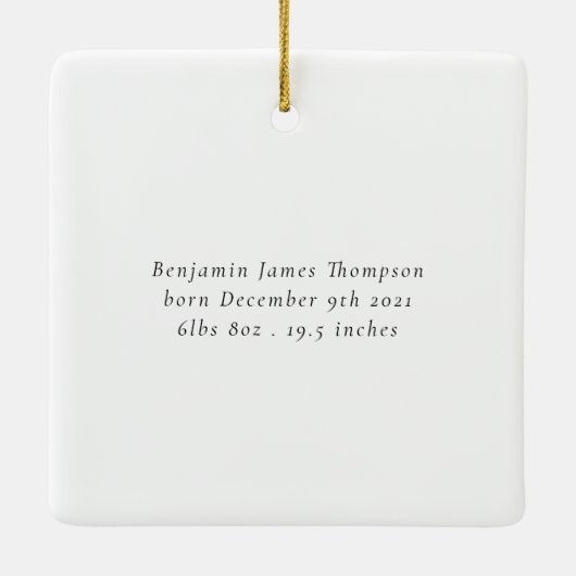 クリスマスの願い生まれたばかりのキスベビー写真の統計情報 セラミックオーナメント (裏面)