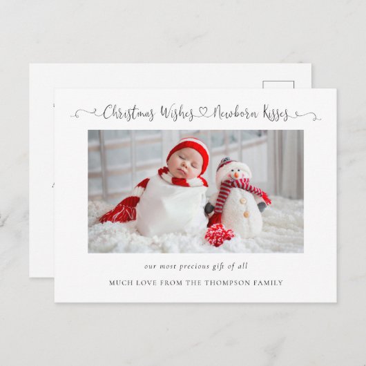 クリスマスの願い生まれたばかりのキスベビー写真 シーズンポストカード (正面/裏面)