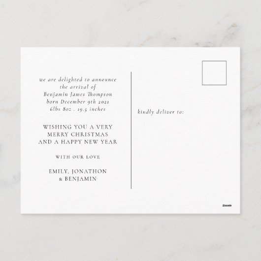 クリスマスの願い生まれたばかりのキスベビー写真 シーズンポストカード (裏面)