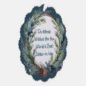 クリスマスの願い緑のリース義理の妹 オーナメントカード (右)