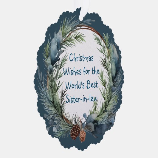 クリスマスの願い緑のリース義理の妹 オーナメントカード (右)