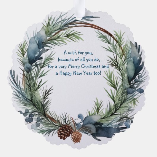 クリスマスの願い緑のリース義理の妹 オーナメントカード (裏面)