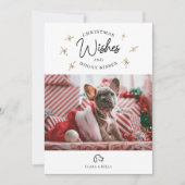 クリスマスの願い、子犬のキスかわいいペットの写真 シーズンカード (正面)