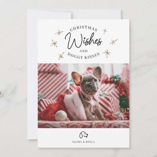 クリスマスの願い、子犬のキスかわいいペットの写真 シーズンカード (正面)