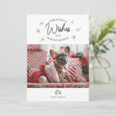 クリスマスの願い、子犬のキスかわいいペットの写真 シーズンカード (スタンド正面)