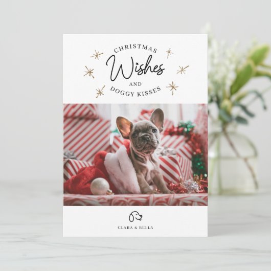 クリスマスの願い、子犬のキスかわいいペットの写真 シーズンカード (スタンド正面)