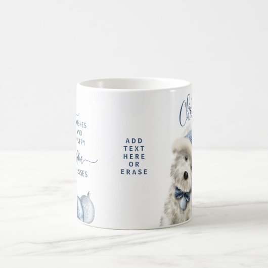 クリスマスの願い、犬の恋人クリスマスギフト、青 コーヒーマグカップ (中央)