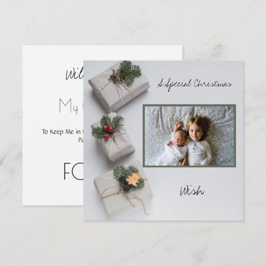 クリスマスの願い 祖父母にお願いする 兄弟の写真 カード (正面/裏面)